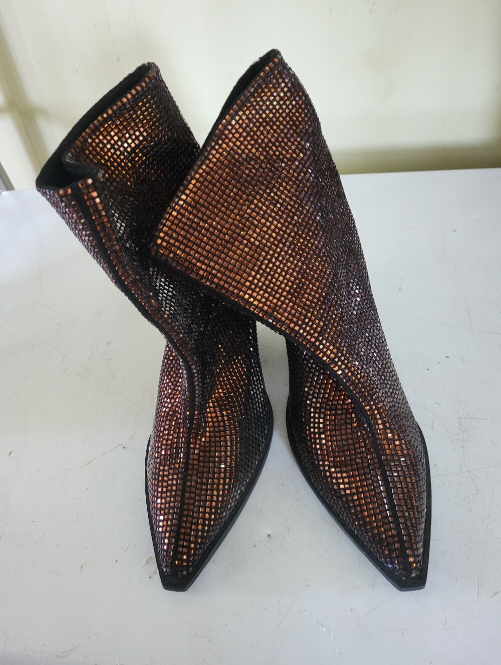 Women's Copper Rhinestone Pointed-Toe Booties